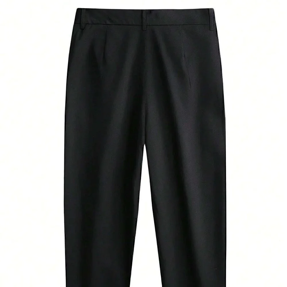 Black Casual Mens Solid Slant Pocket Suit Pants